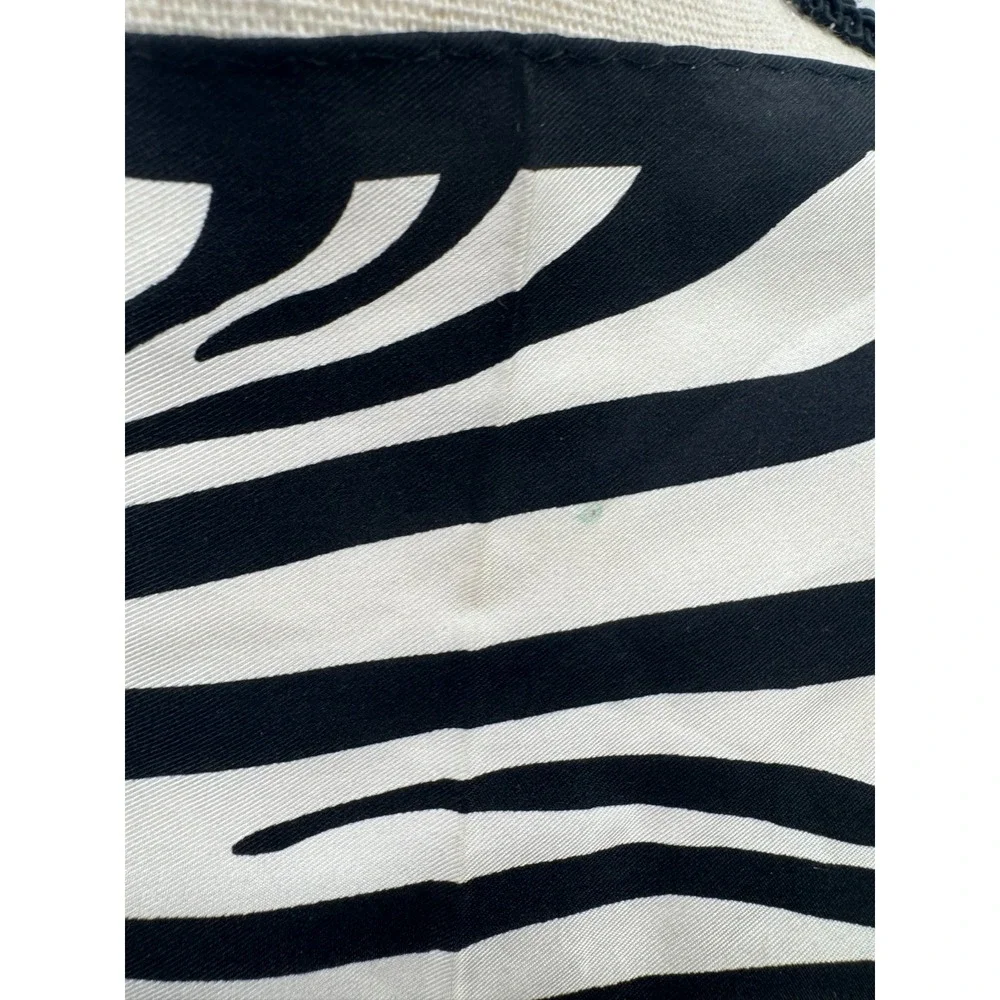 Anne Klein Zebra Striped Silk Scarf Shawl Wrap Colorblock Black White Blue 13x62